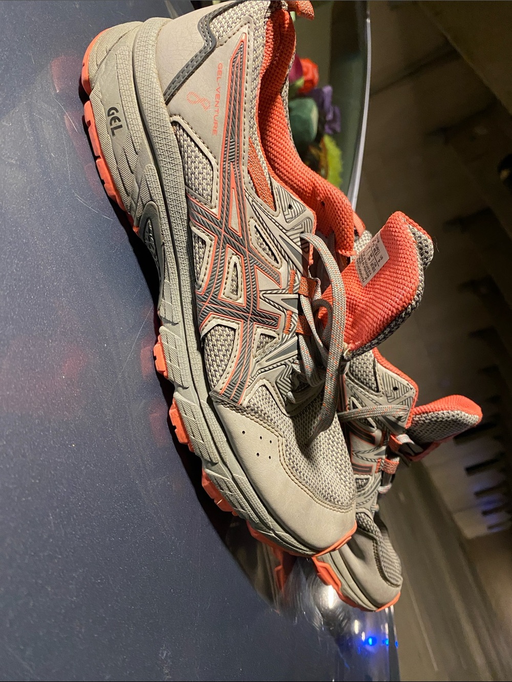 ASICS Kids Gray and Coral Trail-Style Sneakers